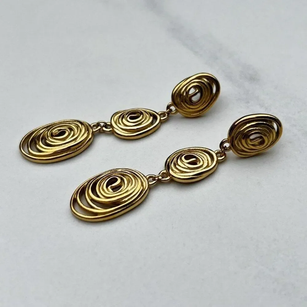 New! “Aspacia” Fingerprint Swirl Gold Drop Earrings